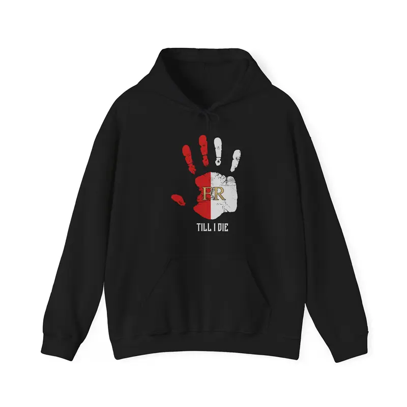 Hoodie relax - FR - Till i die hand - logo voor groot