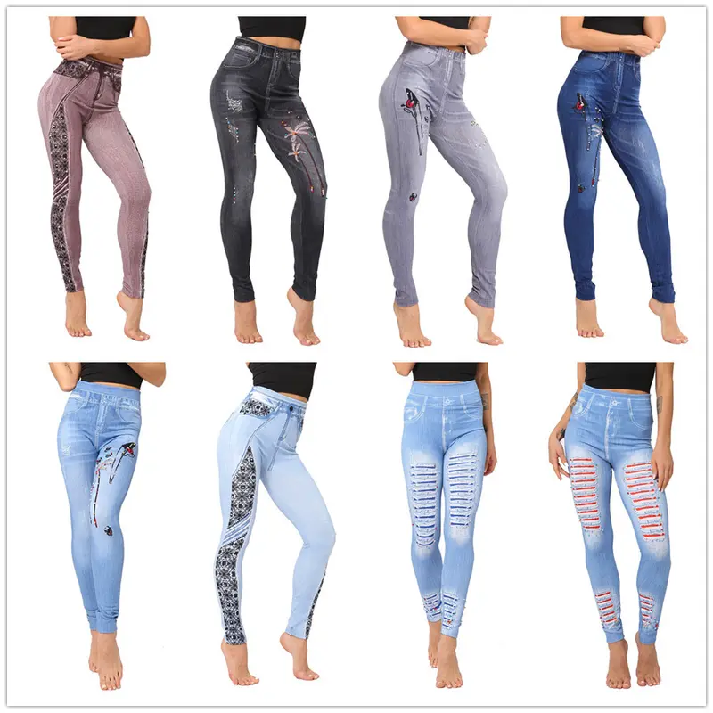 Jeans legging met print en parels