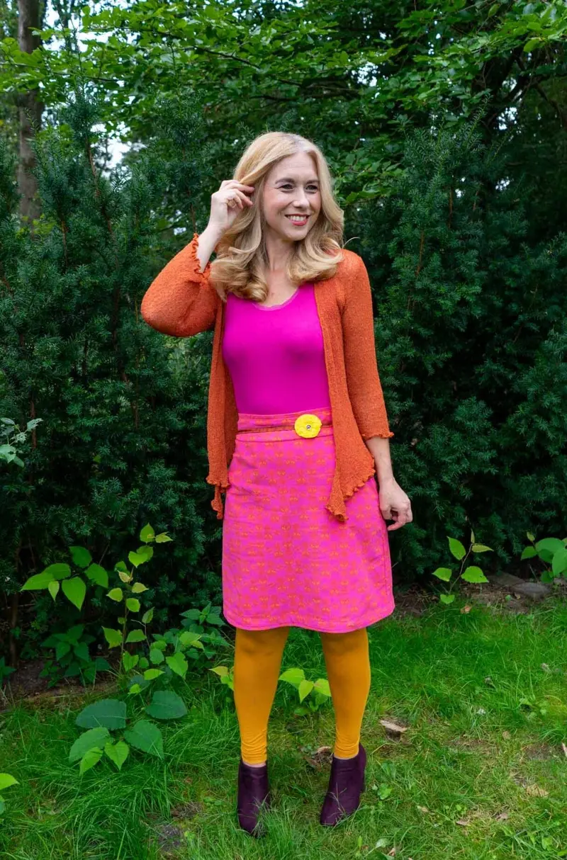 Jessy corduroy rok katoen - roze retro katten