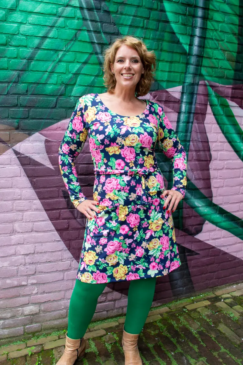 Karen jurk - pioen roos- donkerblauw