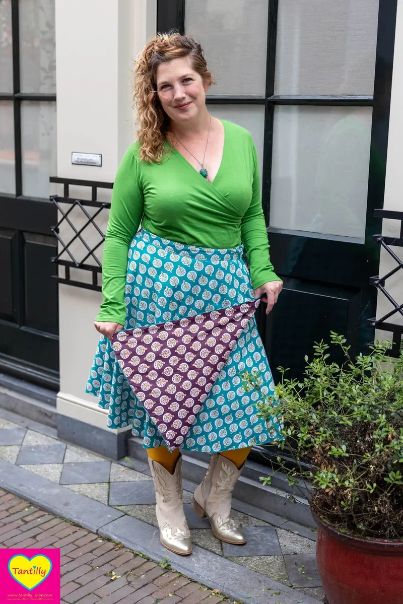 Katoenen stretch wrap top- lange/korte mouwen- felgroen nieuwe versie!