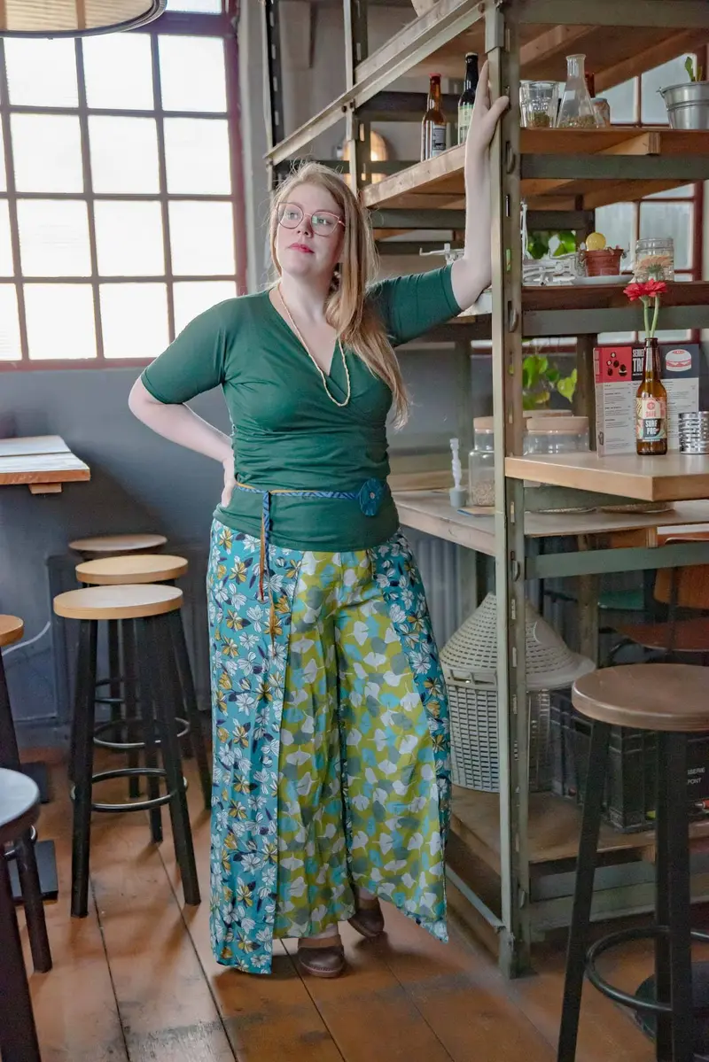 katoenen wrap top - korte mouwen- donker groen