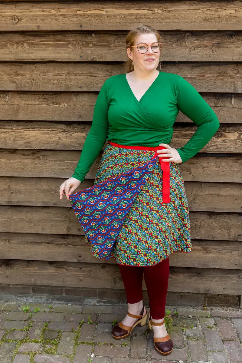 katoenen wrap Top - lange mouwen - donkergroen