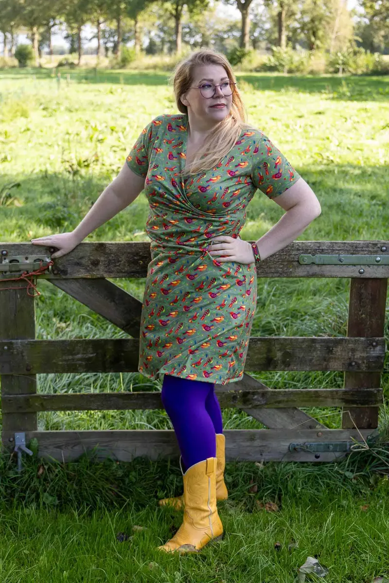 Kaya jurk - happy birds - taupe- gemaakt door Tantilly