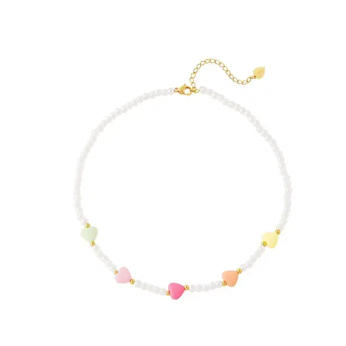 Ketting Parel Hartjes Wit Kids Collectie Yehwang© - Roestvrij Staal