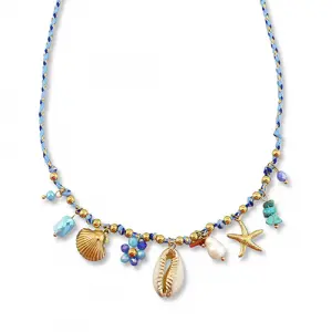 Ketting zeeleven blauw RVS goud