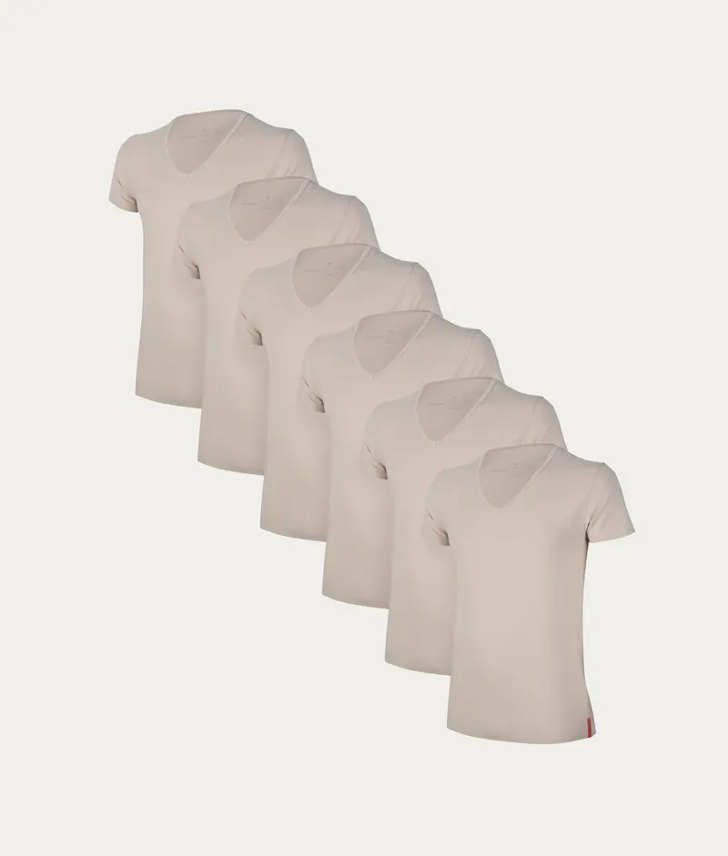 Khaki Slim Fit T-shirt Diepe V-hals Desert Sand (6-pack)