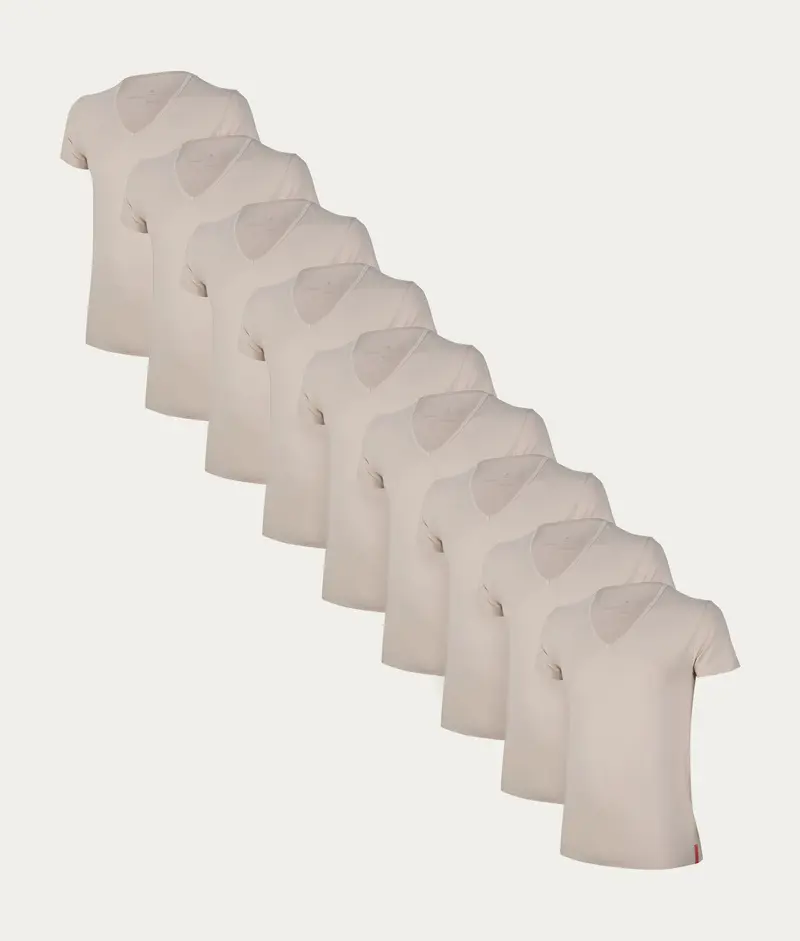 Khaki Slim Fit T-shirts Diepe V-hals Desert Sand (9-pack)