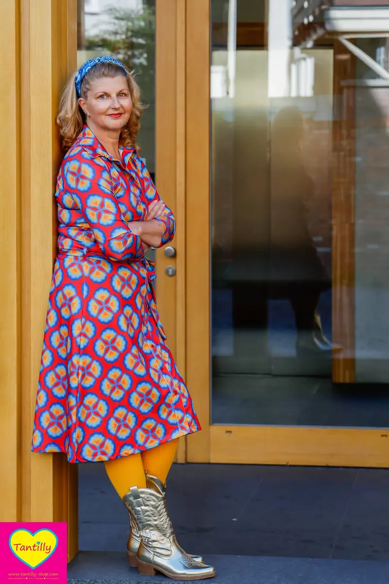 Kora lilou dress -3/4 sleeves- 80's retro flowers sunset