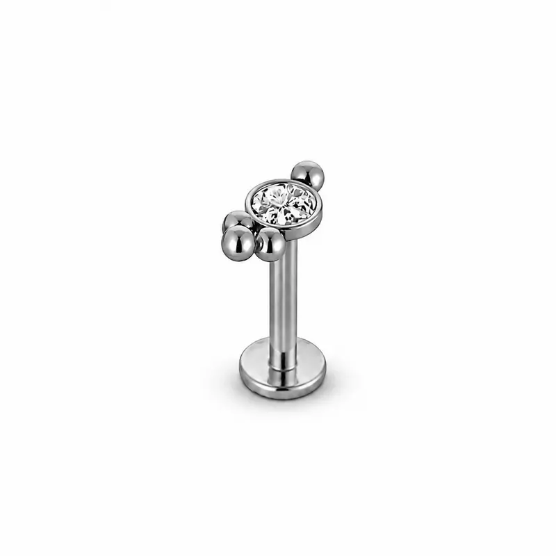 Labret Kristal & Dots Zilverkleurig - Chirurgisch Staal