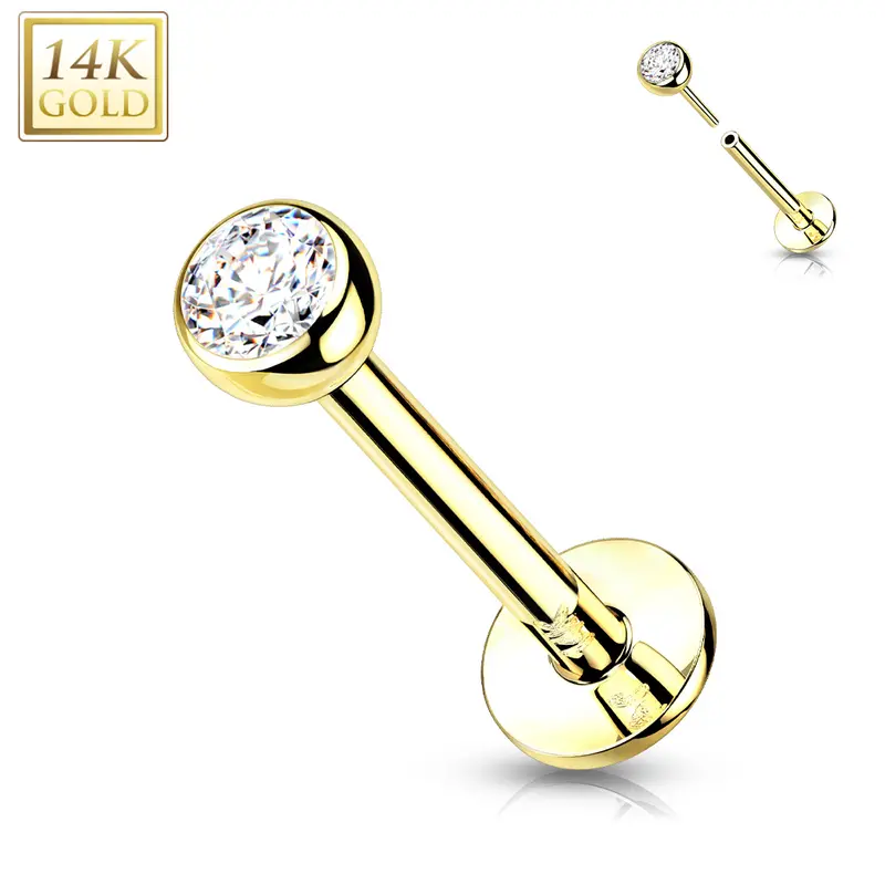 Labret Piercing Zirconia Top - 14 Karaat Goud