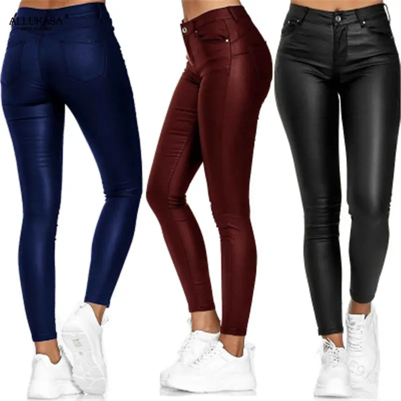 Leren stretchbroek met hoge taille – Raffaela