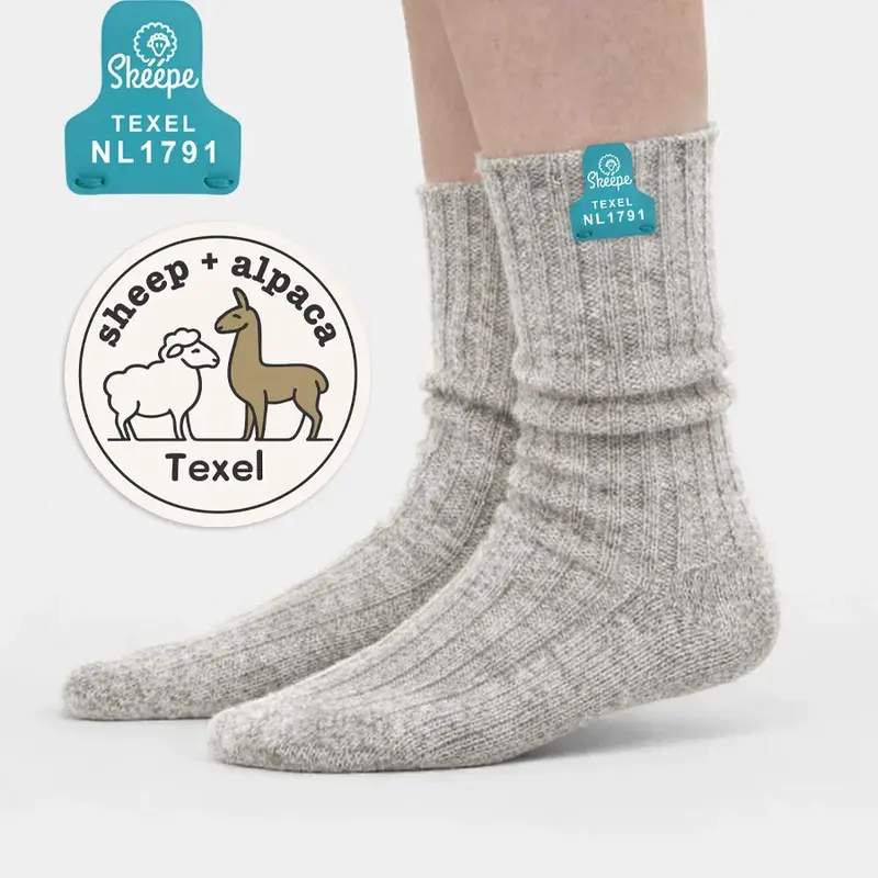 Lichtgrijze wollen Sokken - Middel lang - met Alpaca wol