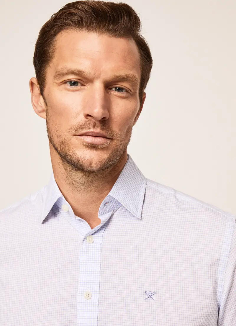 Light blue checkered cotton linnen slim fit shirt Hackett - HM309379/8AS