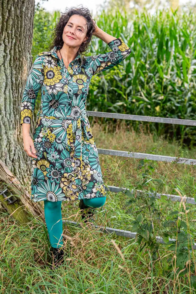 Lilou jurk -3/4 mouwen - green autumn