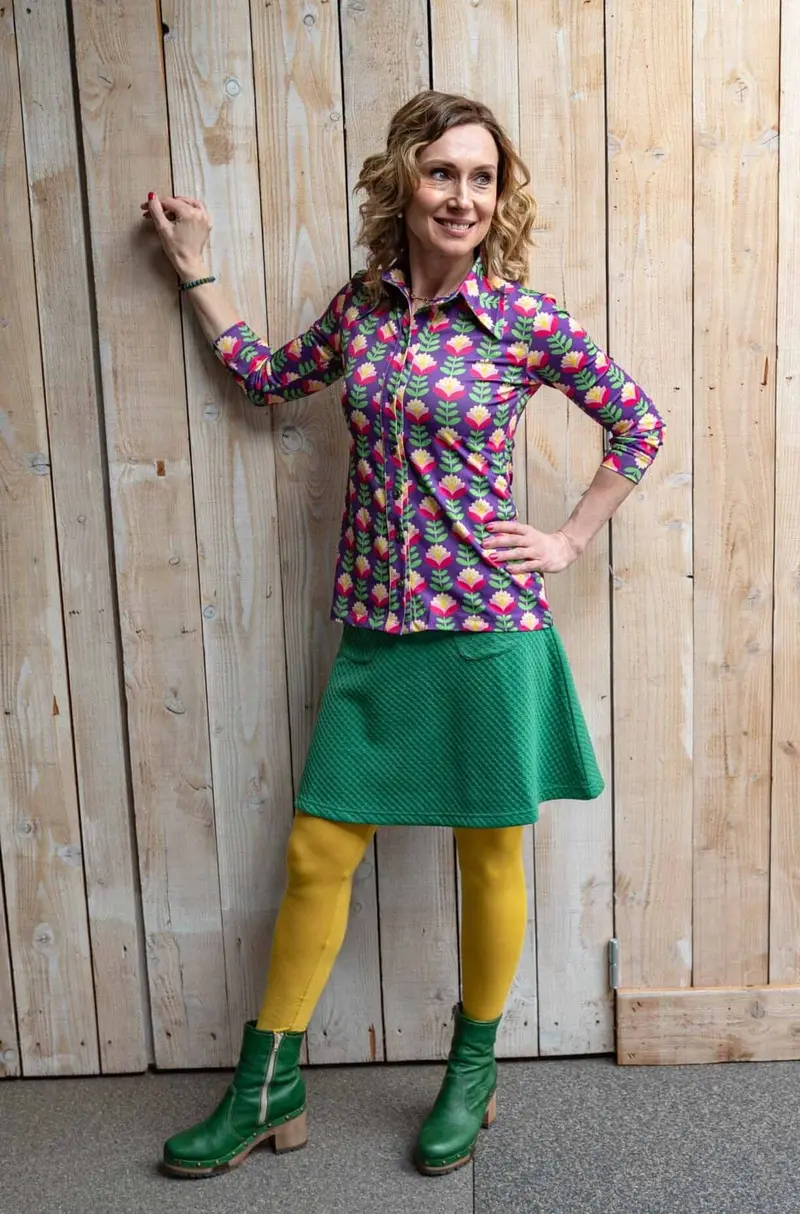 Lilou shirt - stretchstof - paars retro bloemen