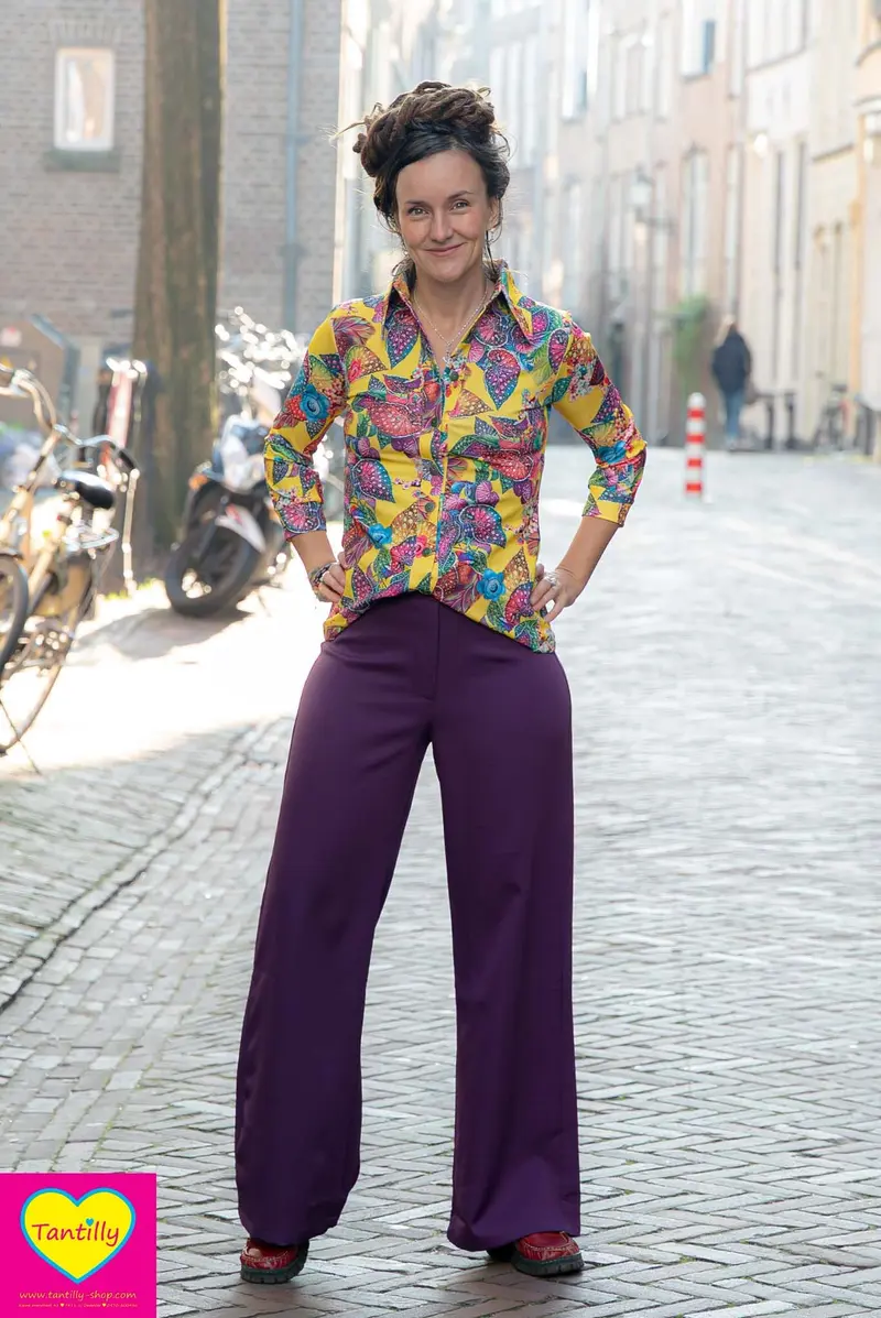 Lilou shirt - stretchstof - yellow retro nature print