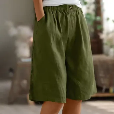 Linnen short met relaxed fit, knielengte