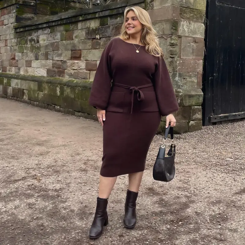 Midi Knitted Cocoon Dress - Hot Chocolate
