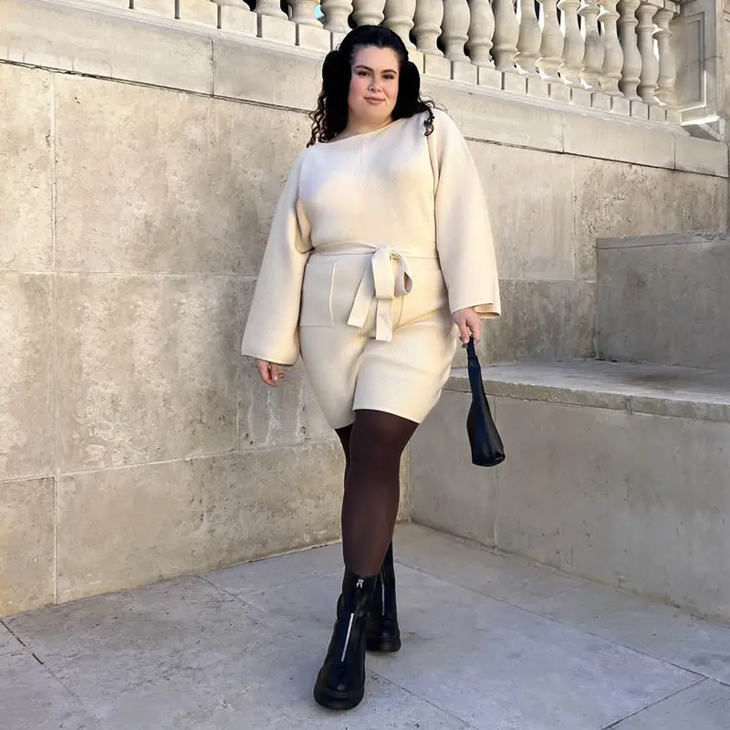 Mini Knitted Cocoon Dress - Oatmeal