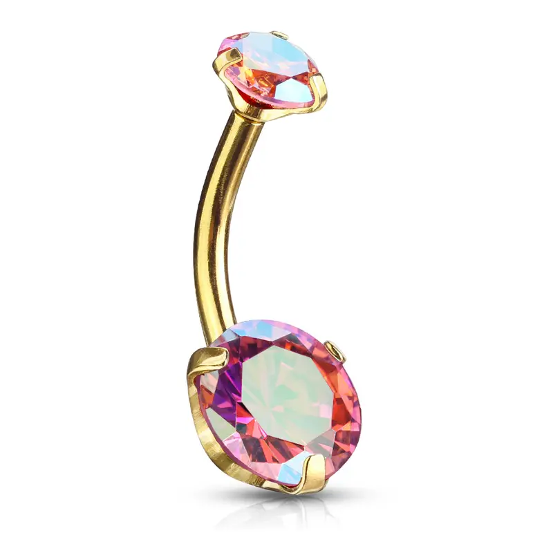 Navelpiercing AB Zirconia Roze Goudkleurig - Chirurgisch staal