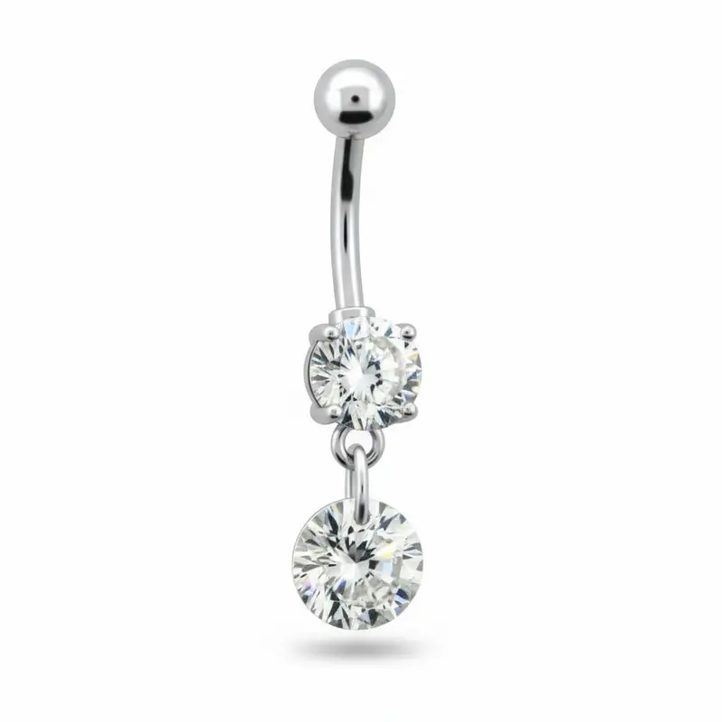 Navelpiercing Hangend Kristal Clear Zilverkleurig – Chirurgisch Staal