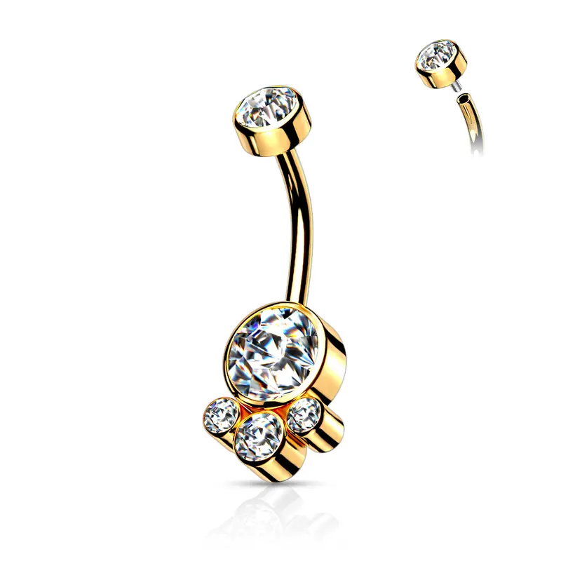 Navelpiercing Zirconia Cluster Goudkleurig - Chirurgisch Staal & PVD