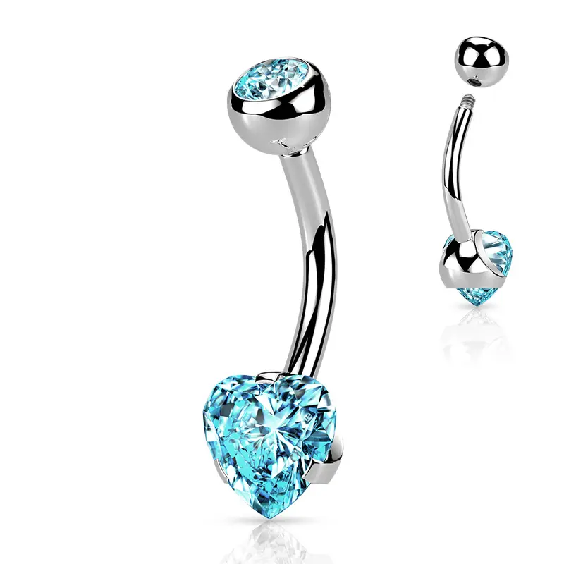 Navelpiercing Zirconia Hartje Blauw Zilverkleurig – Chirurgisch Staal