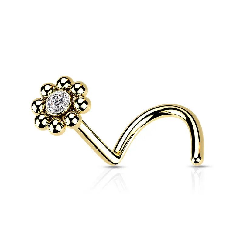 Neuspiercing Beaded Balls Kristal Goudkleurig- Chirurgisch Staal