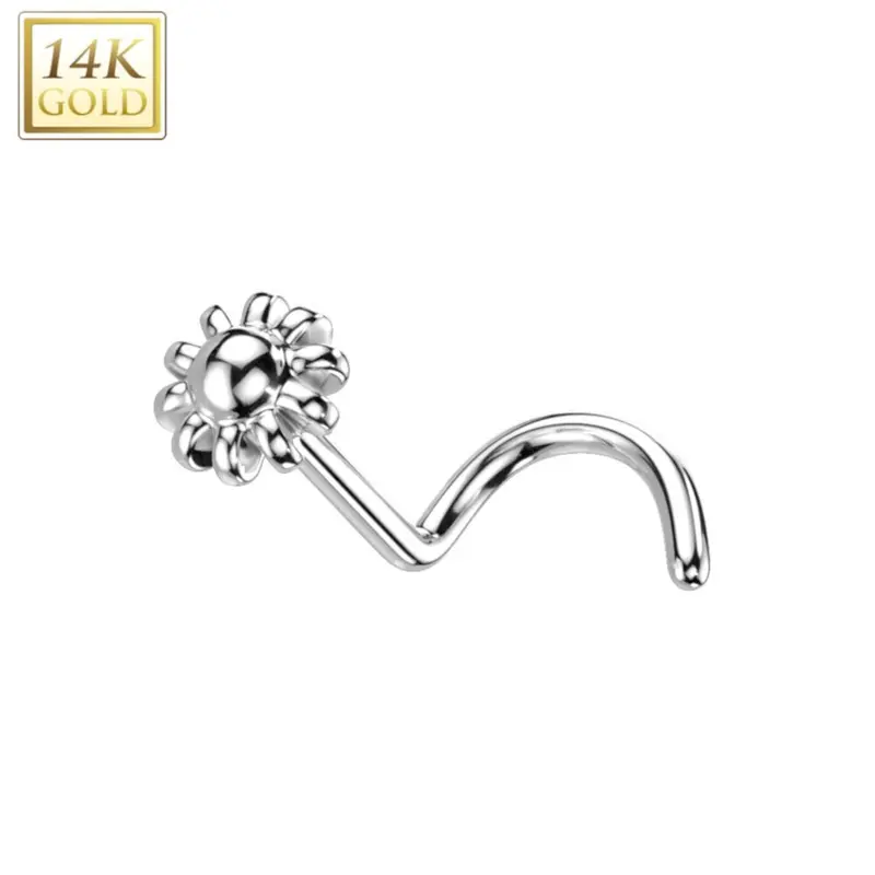 Neuspiercing Bloem Screw - 14 Karaat Wit Goud