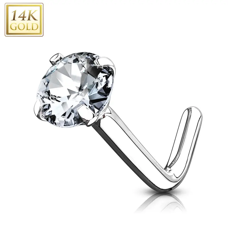 Neuspiercing L-Vorm Zirconia Clear - 14kt Witgoud