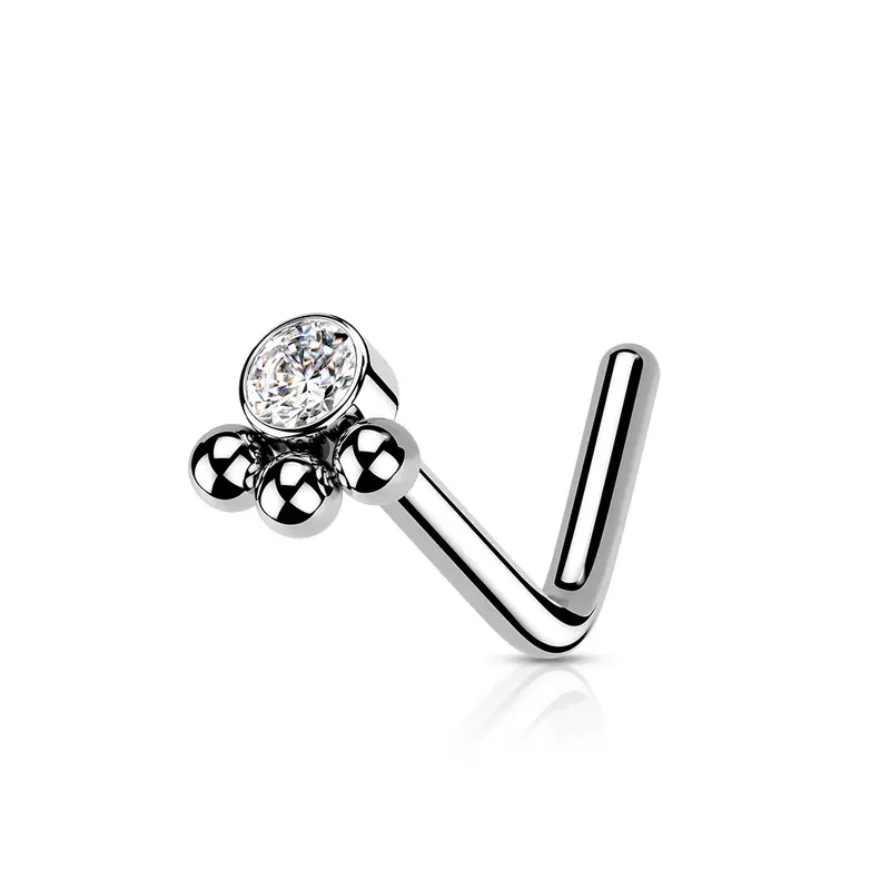 Neuspiercing L-Vorm Zirconia Triple Zilverkleurig - Chirurgisch Staal