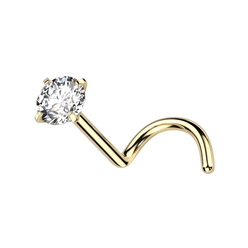 Neuspiercing Zirconia Clear Goudkleurig - Titanium