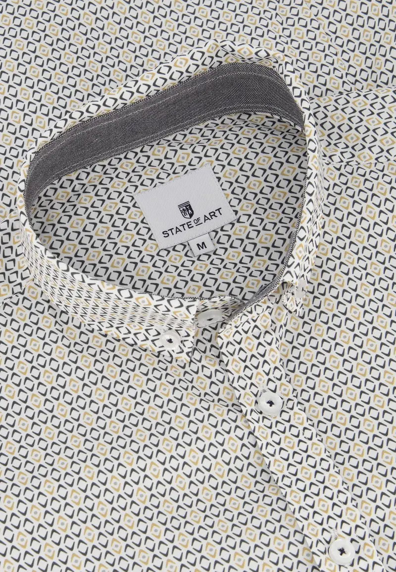 Ochre cotton regular fit shirt with print State of Art - 23221/1123