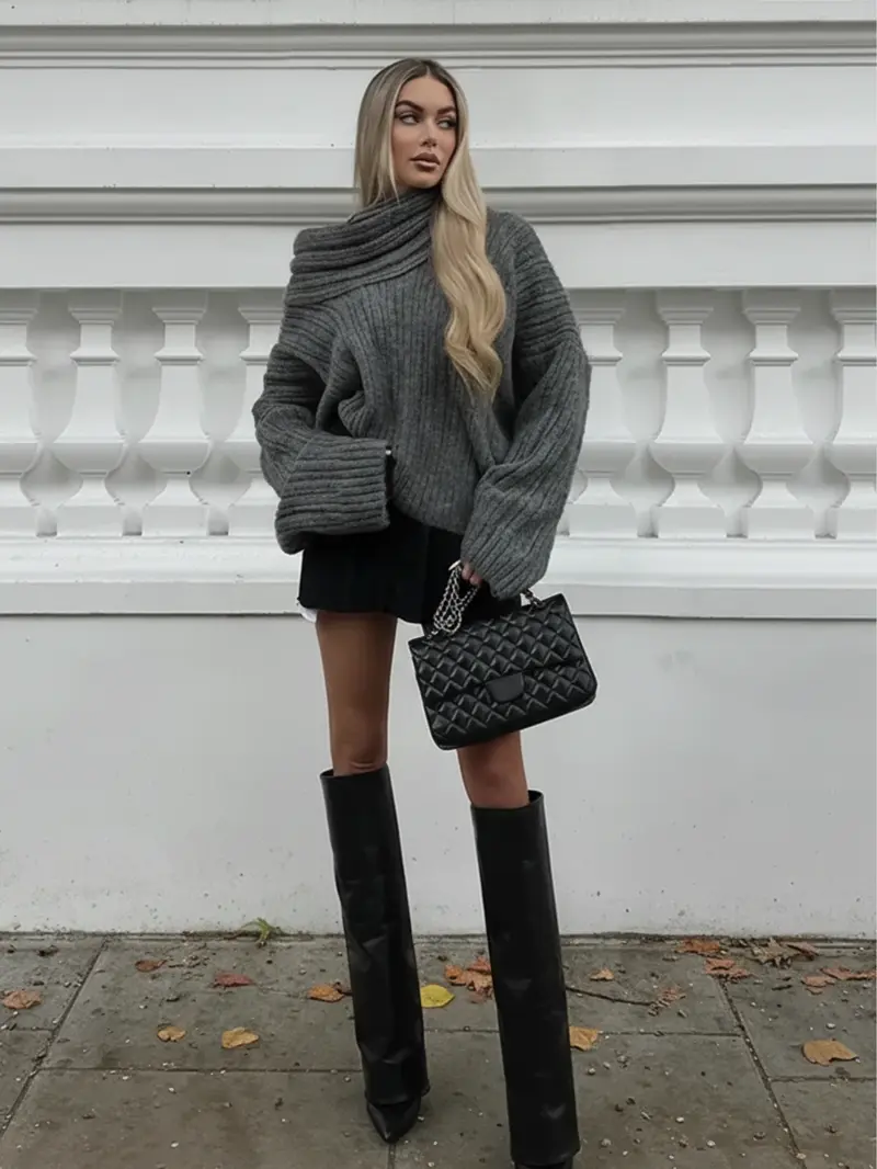 Off-Shoulder Effen Gebreide Trui