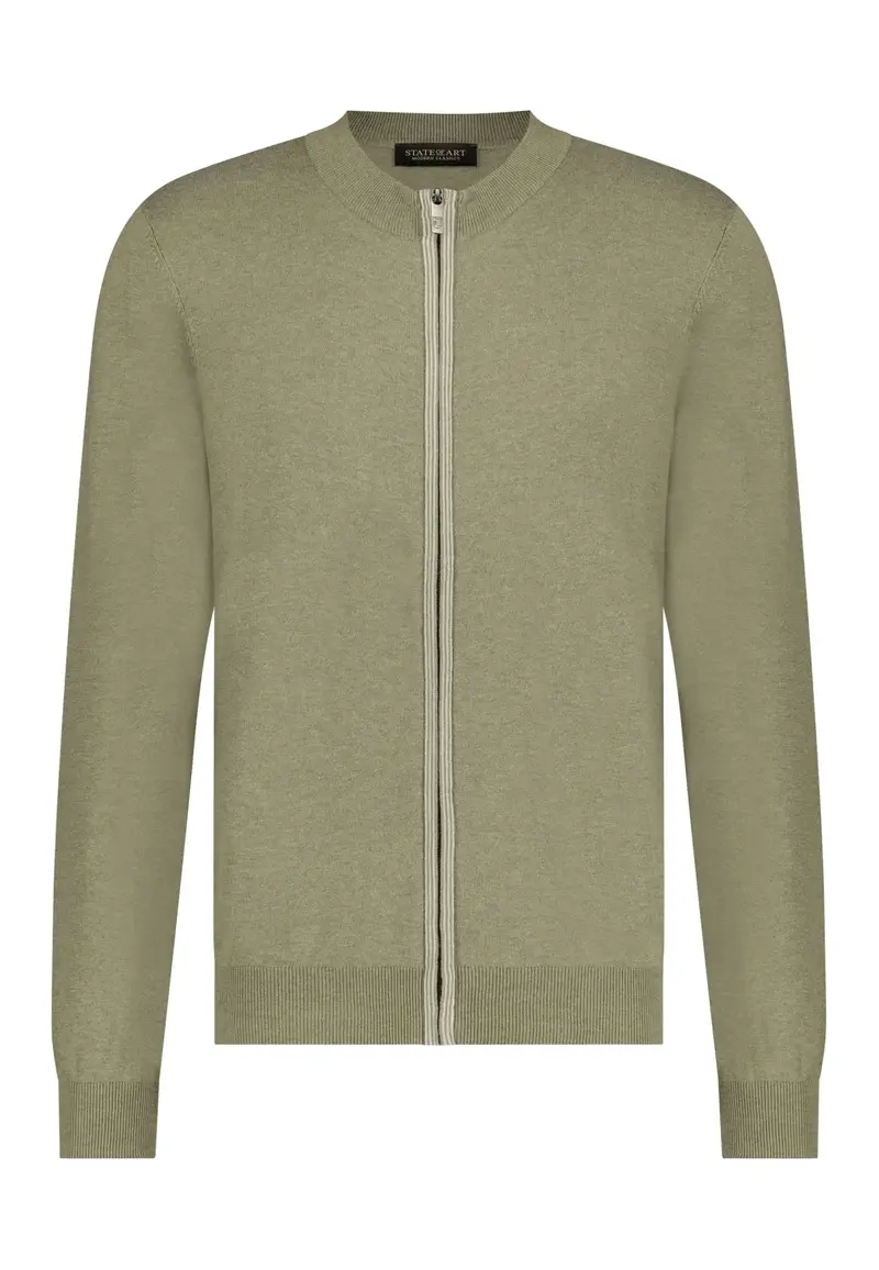 Olive green cotton silk full zip cardigan State of Art - 13751/3800
