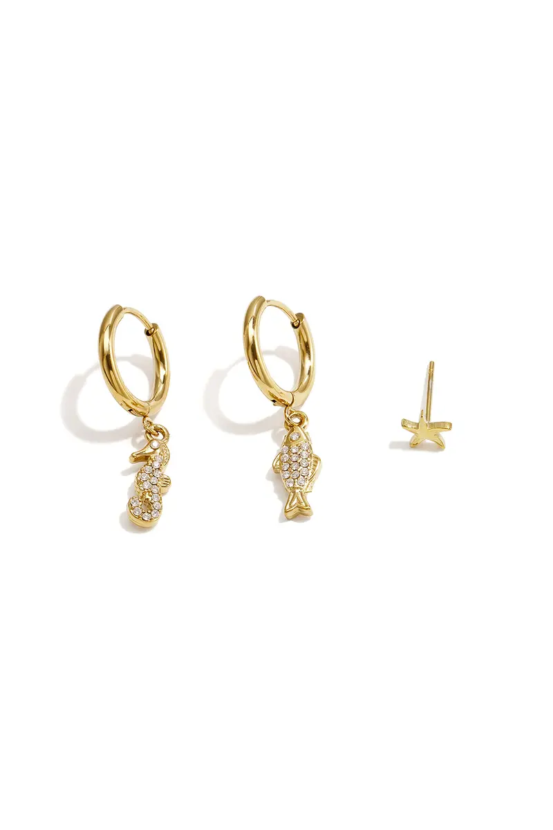 Oorbellen Gold Sea Set van 3 Club Spice™ - Roestvrij Staal