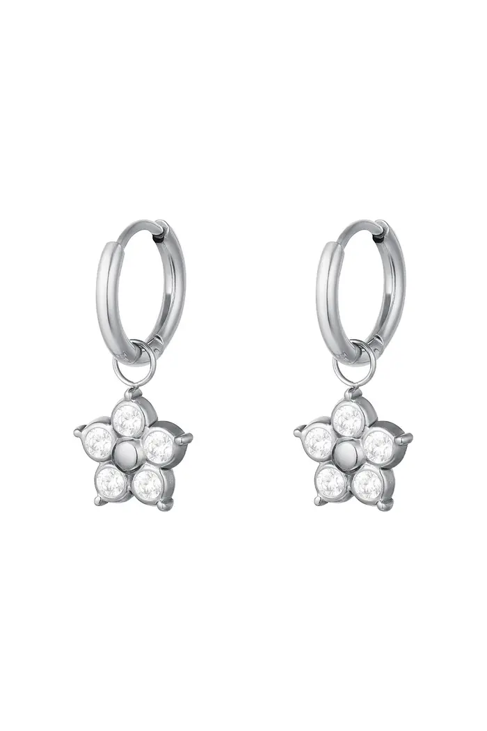 Oorbellen Hanger Bloem Gems Zilverkleurig - Roestvrij Staal