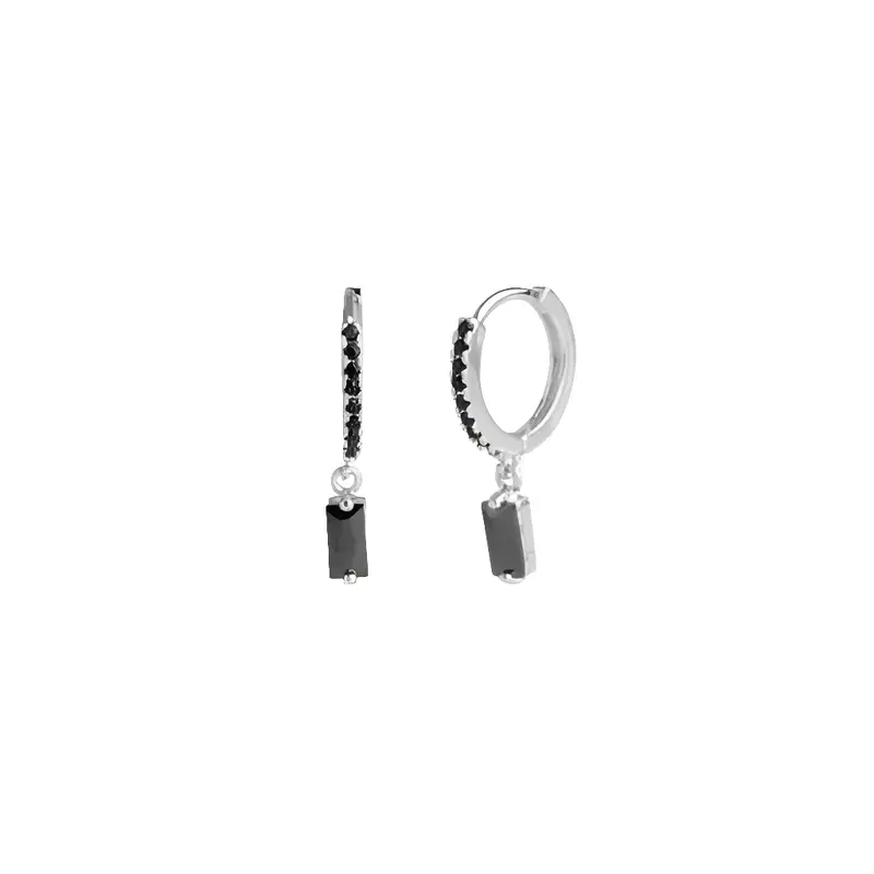 Oorbellen Huggies Zwarte stenen - Zilver S925