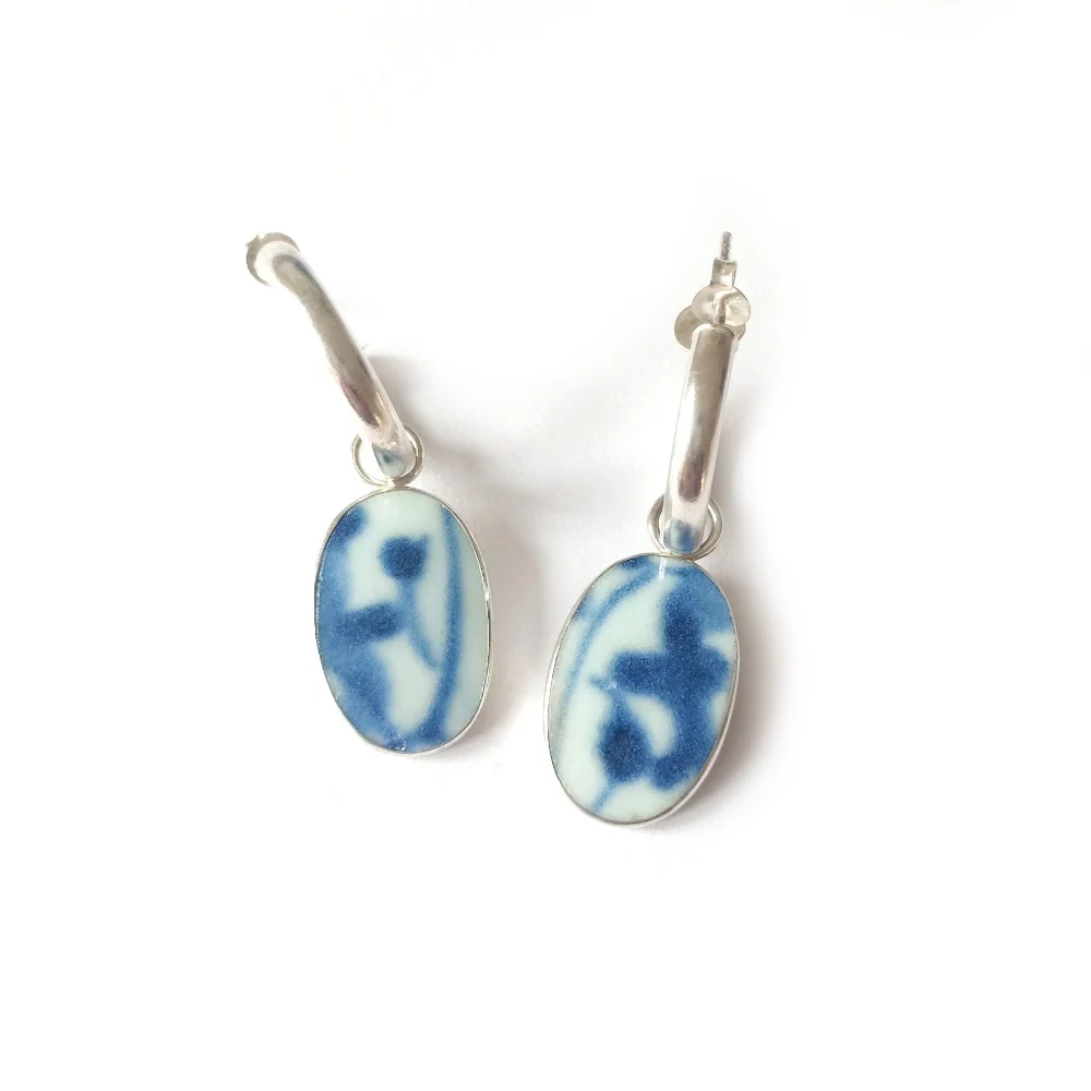 Oorbellen zilver Ming Jewelry - Oorringen met porseleinen Ming hangers