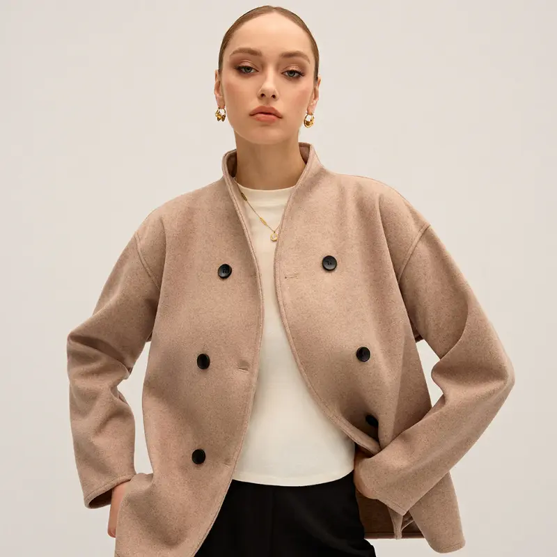 Oversized Jas met Staande Kraag en Knopen