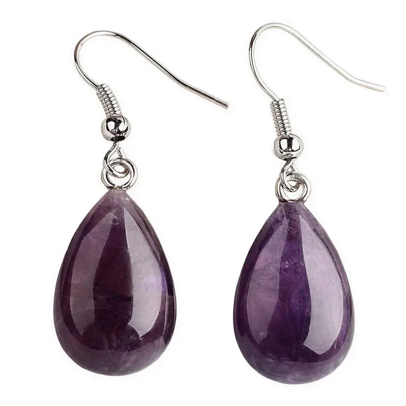 Paarse edelstenen oorbellen met sterling zilver - Amethyst Drop