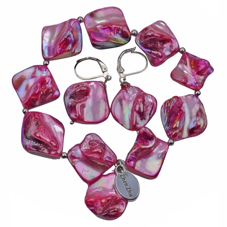 Parelmoeren set van armband en oorbellen Shell AB Pink