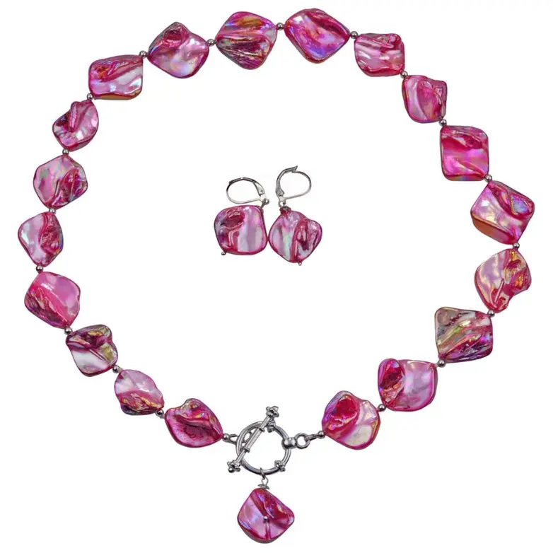 Parelmoeren set van ketting en oorbellen Shell AB Pink