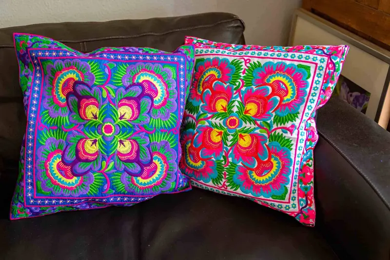 Pillow cover embroidery - cotton - happy flowers rainbow