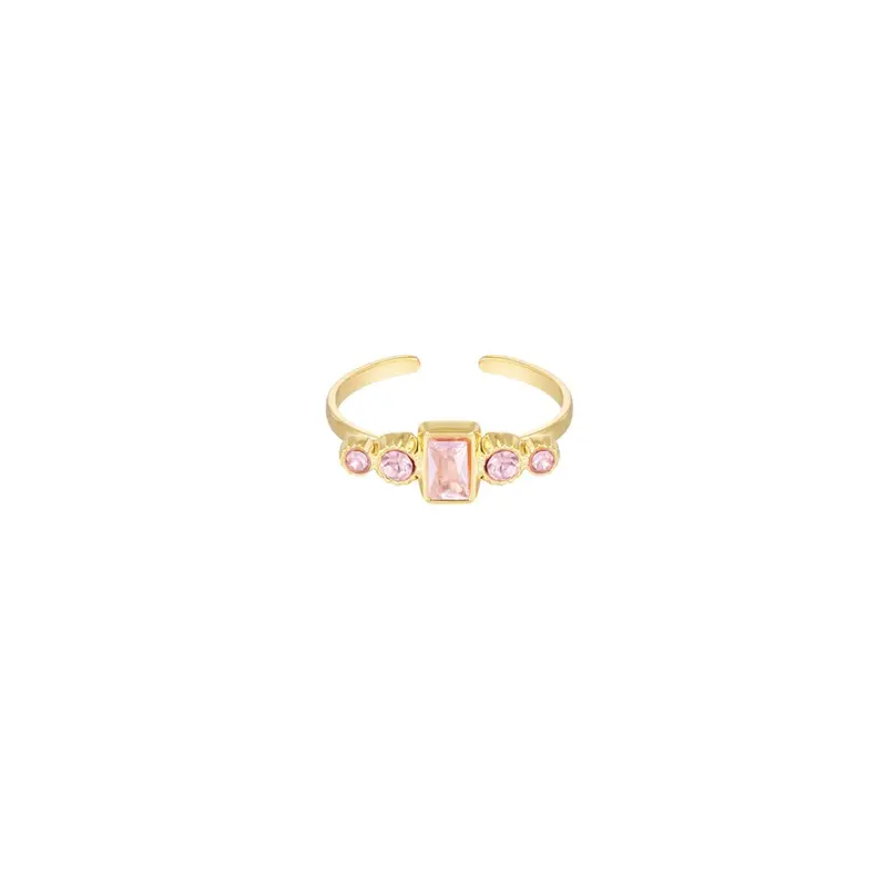 Pink Stone Ring Goudkleurig