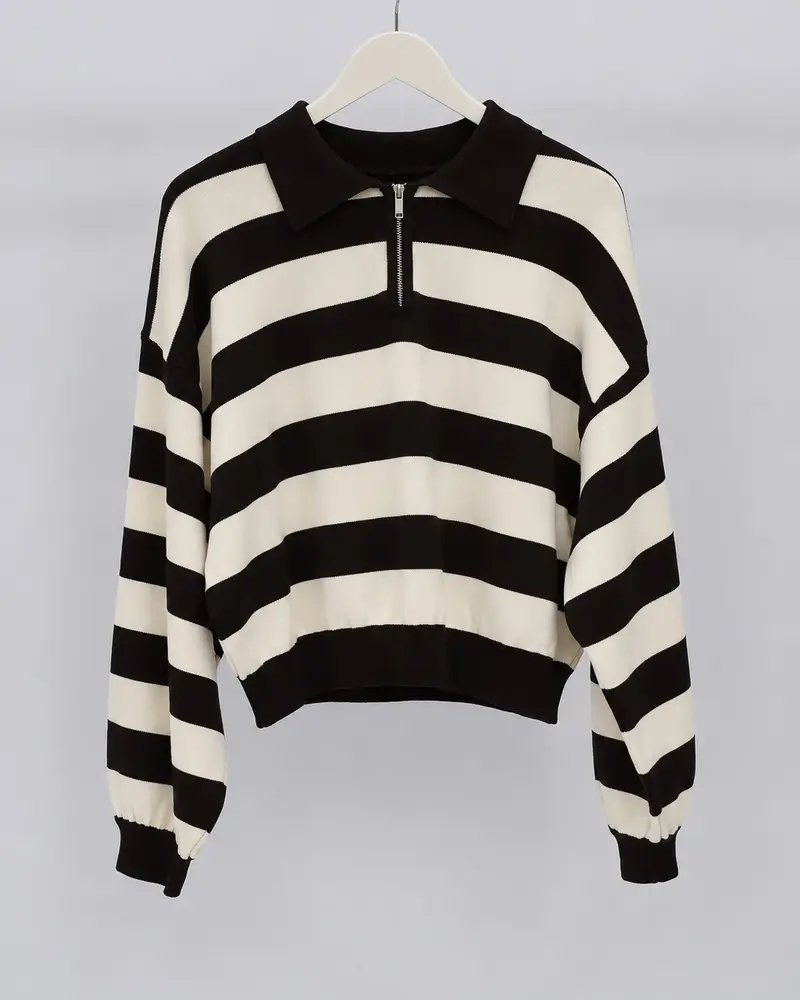 Pull polo rayé marron et blanc