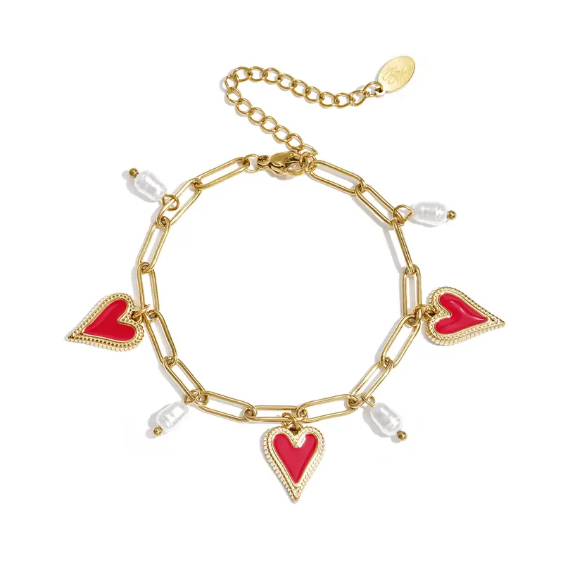 Red Heart Charm Armband Goudkleurig