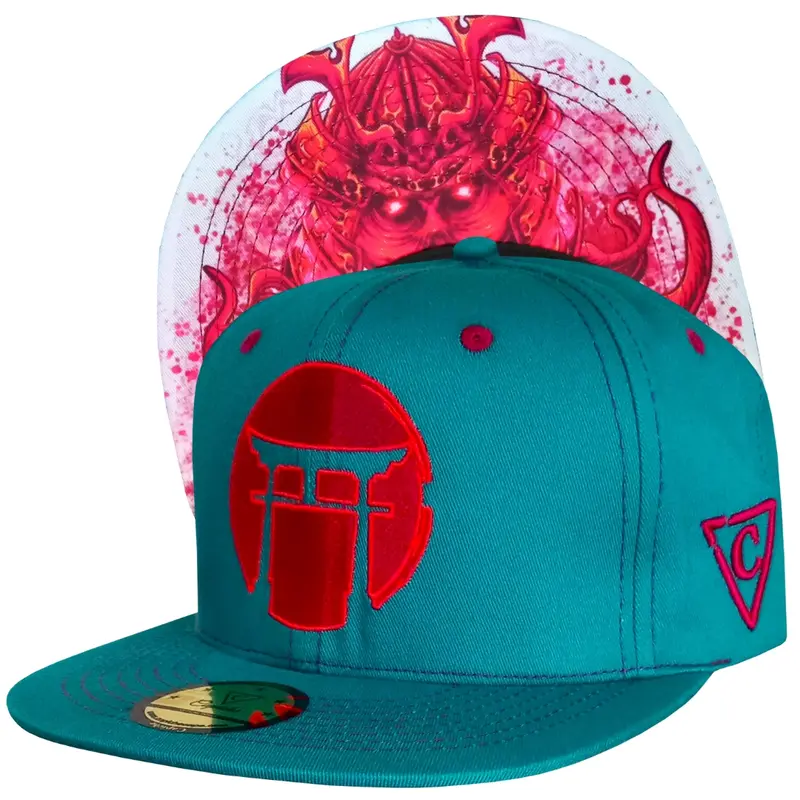 Red Samurai Snapback - Green Petrol/Red Stitches