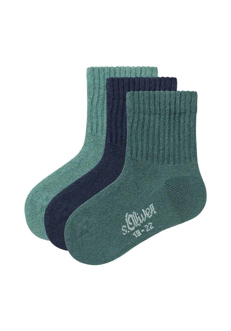 S.Oliver Baby Sokken - Rib Effen/ Silver Pine 3 Pack